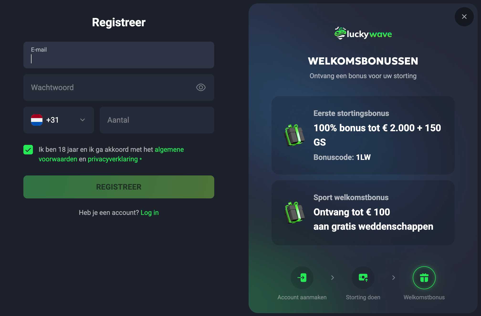 luckywave registratie
